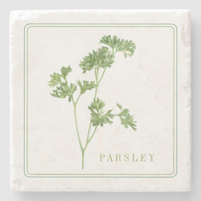 FRESH PARSLEY Marble Stone Coaster (+text) (Front)