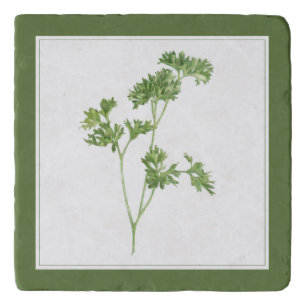 FRESH PARSLEY Marble Stone Trivet (-text) Green