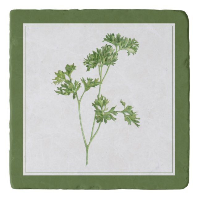 FRESH PARSLEY Marble Stone Trivet (-text) Green (Front)