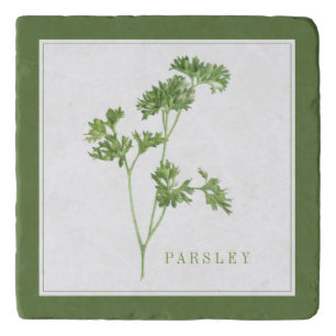 FRESH PARSLEY Marble Stone Trivet (+text) Green