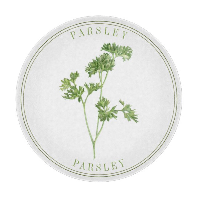 FRESH PARSLEY Round Glass Cutting Board (Front)