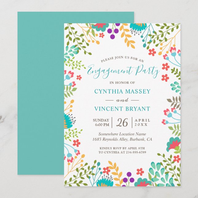Fresh Pastel Floral Garden Engagement Party Invitation (Front/Back)