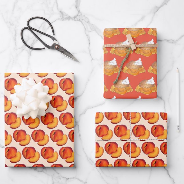 Fresh Peaches Fruit Georgia Peach Cobbler Dessert Wrapping Paper Sheets (Front)