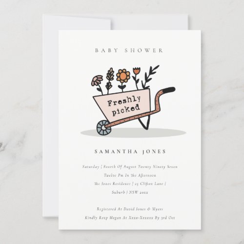 Fresh Picked Blush Floral Cart Baby Shower Invite