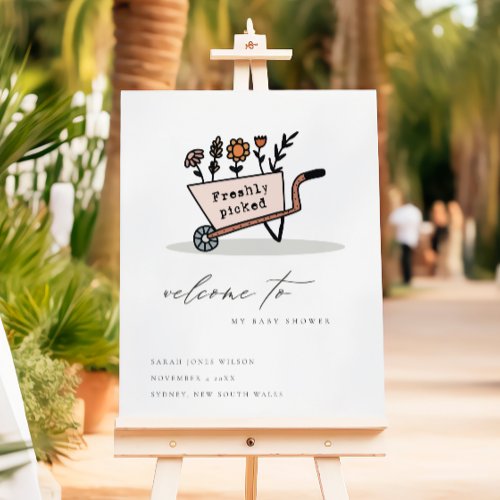 Fresh Picked Blush Floral Cart Baby Shower Welcome Foam Board