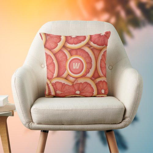 Fresh Picked Pink Grapefruit Monogram Initial Throw Pillow