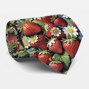Fresh Picked Strawberries and White Blooms Neck Tie