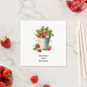 Fresh Picked Strawberries in a Bucket Birthday Napkins