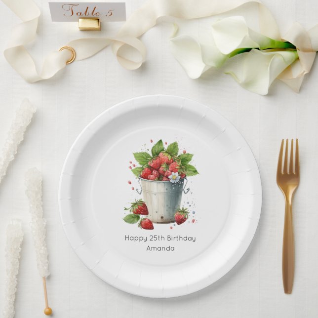 Fresh Picked Strawberries in a Bucket Birthday Paper Plates (Wedding)