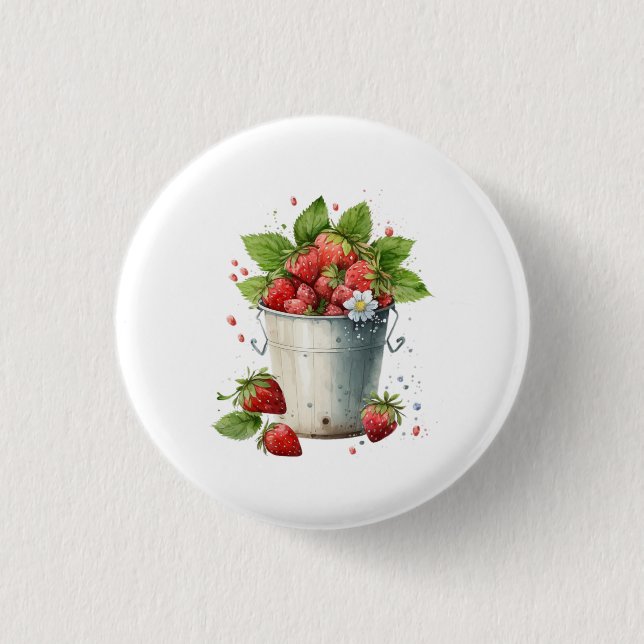 Fresh Picked Strawberries in a Bucket Button (Front)