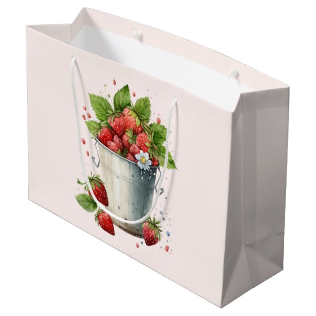 Fresh Picked Strawberries in a Bucket Large Gift Bag (Back Angled)