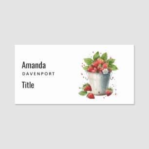 Fresh Picked Strawberries in a Bucket Name Tag