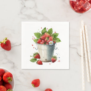 Fresh Picked Strawberries in a Bucket Napkins