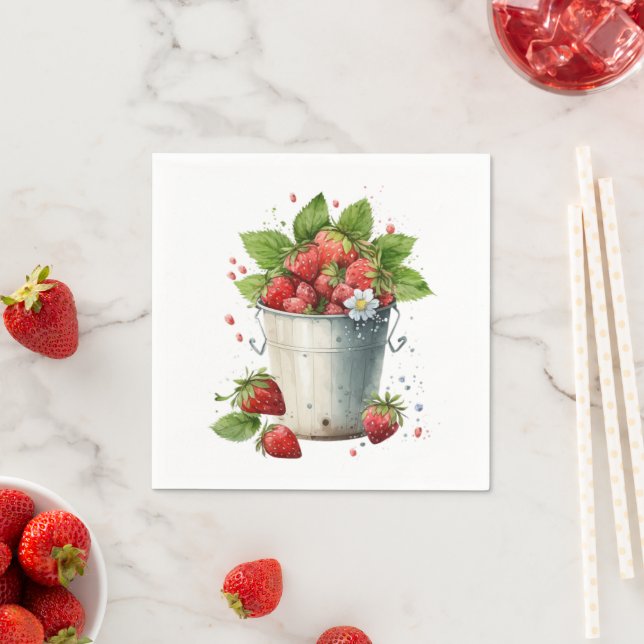 Fresh Picked Strawberries in a Bucket Napkins (Insitu)