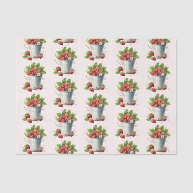 Fresh Picked Strawberries in a Bucket Pattern Tissue Paper (Front)