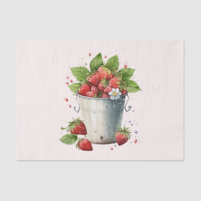 Fresh Picked Strawberries in a Bucket Tissue Paper (Front)