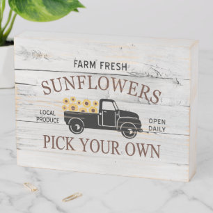 Fresh Picked Sunflowers Farm Truck Wooden Box Sign