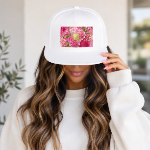 Fresh Pink and Green Floral Monogram Snapback Cap