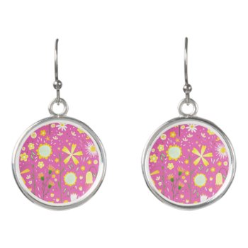 Fresh Pink Flowers Botanical Keepsake Earrings by Squirrell at Zazzle