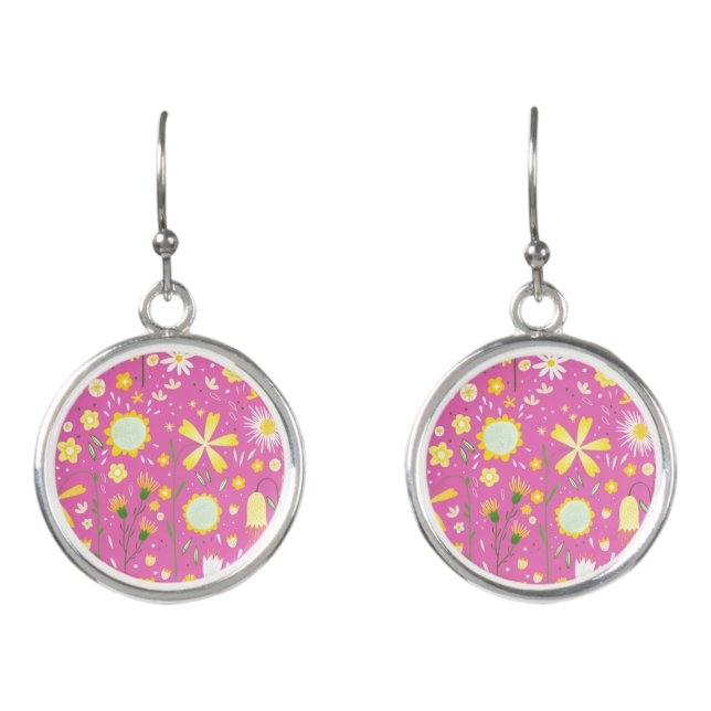 Fresh Pink Flowers Botanical Keepsake Earrings (Front)