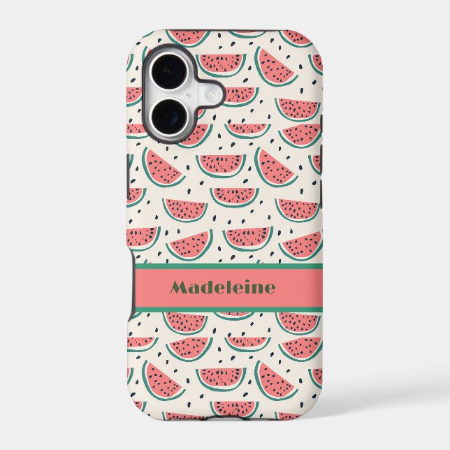 Fresh Pink Green Watermelon Pattern Cream Monogram Iphone Case (Back)