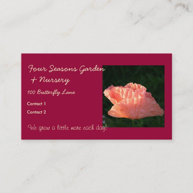 Fresh Pink Poppy Business Card (Front)