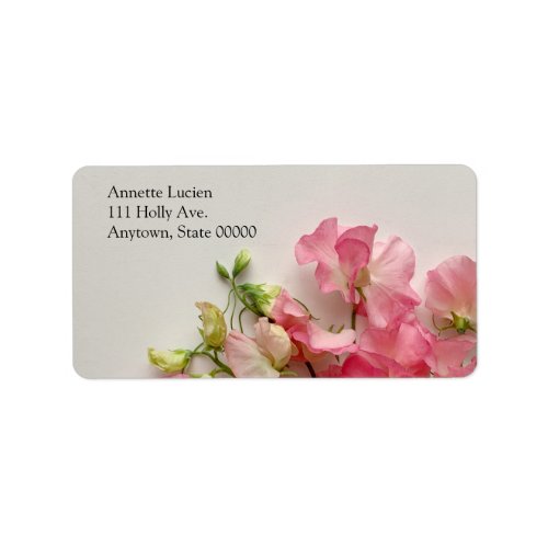 Fresh pink spring sweet peas  label