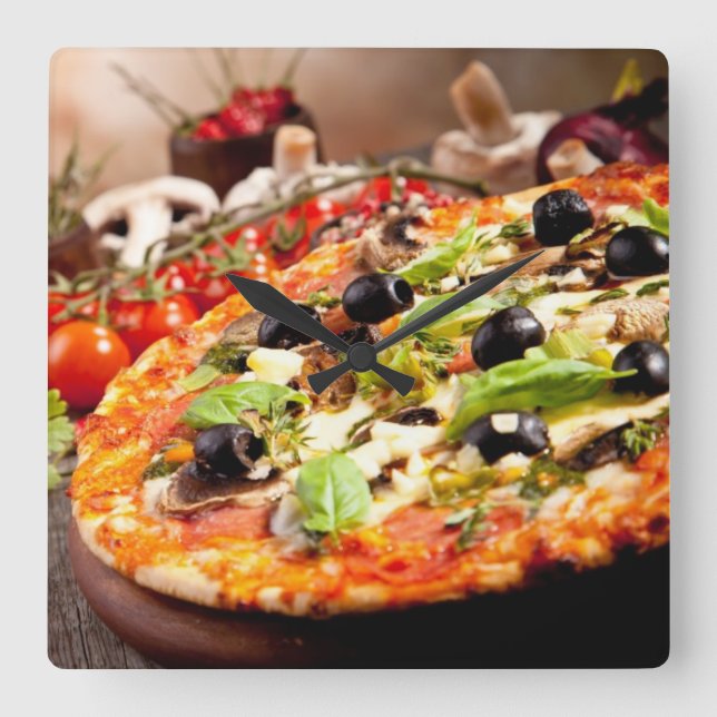 Fresh pizza square wall clock (Front)