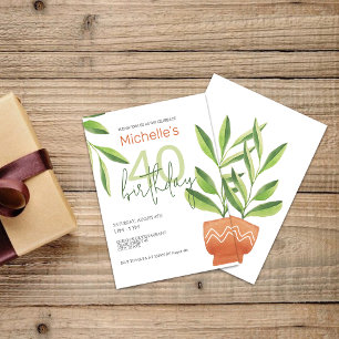 Fresh Plants In Ceramic Pots Watercolor Art Invitation