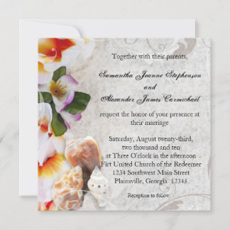 Fresh Plumeria Orchid Lei Beach Wedding Invitation