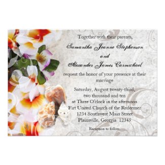 Fresh Plumeria Orchid Lei Beach Wedding Invitation