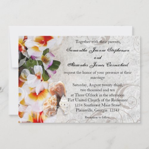 Fresh Plumeria Orchid Lei Beach Wedding Invitation