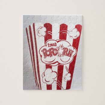 Fresh Popcorn Bag Red Vintage Jigsaw Puzzle by Lorriscustomart at Zazzle