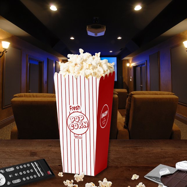 Fresh Popcorn Custom Name Home Theater Box (Cute retro style popcorn boxes with custom name and text. Click "Personalize this Template".)