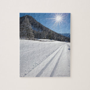fresh prepared cross-country ski run in a 2 jigsaw puzzle