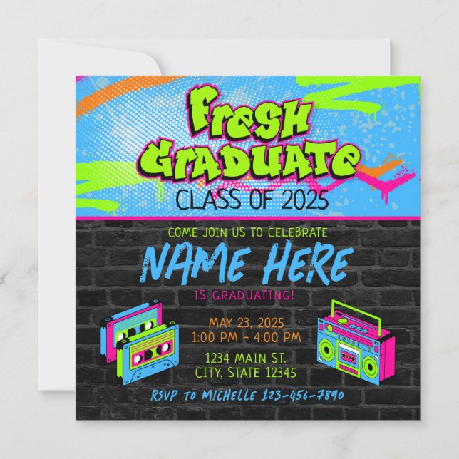 Fresh Prince 90s Boombox Class of 2025 Graduation Invitation (Front)