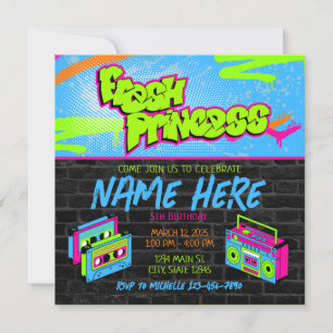 Fresh Princess 90s Boombox Green Pink Birthday Invitation