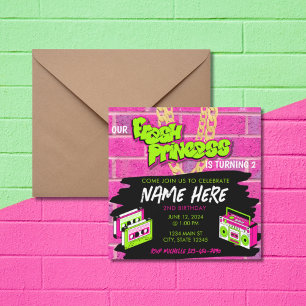 Fresh Princess 90s Boombox Hot Pink Birthday Invitation