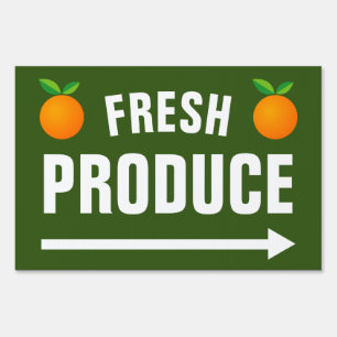 Fresh Produce orange fruit direction arrow yard Sign