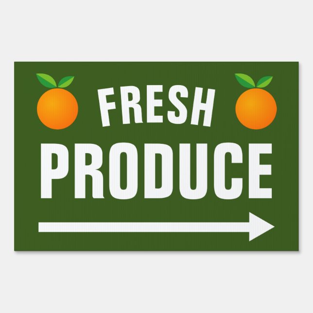 Fresh Produce orange fruit direction arrow yard Sign (Front)