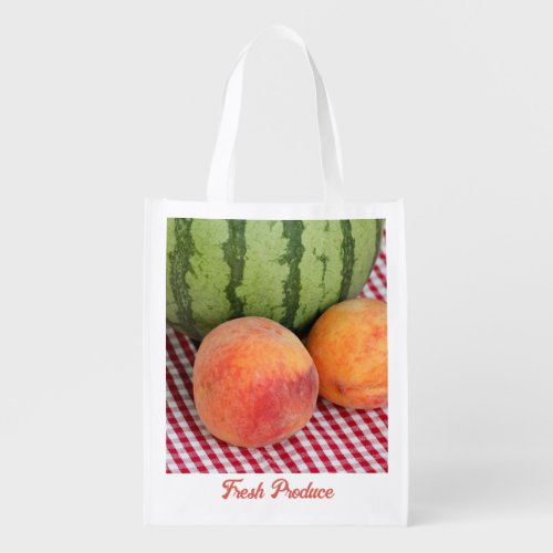 Fresh Produce Watermelon Peaches Custom Text  Grocery Bag