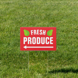 Fresh Produce yard sign with pear and arrow