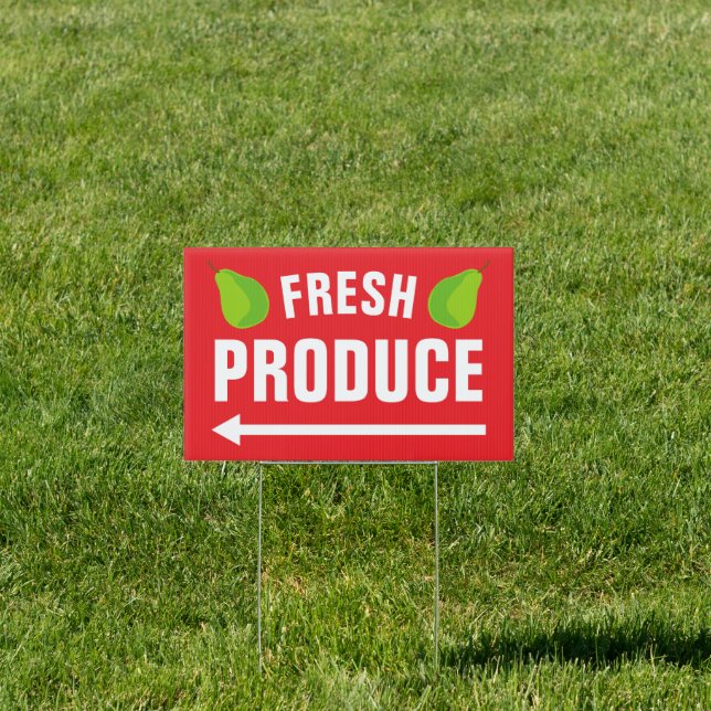 Fresh Produce yard sign with pear and arrow (Insitu)