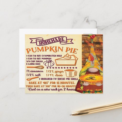 Fresh Pumpkin Pie Gnome Postcard