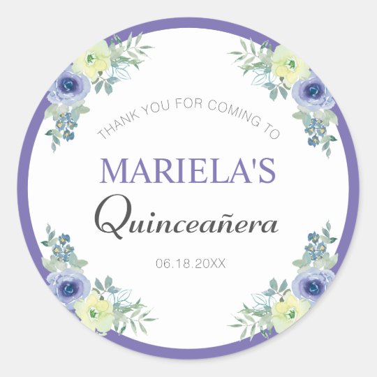 Fresh Purple Floral Quinceañera Birthday Thank You Classic Round ...