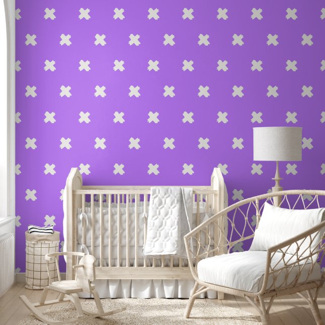 Fresh Purple-White Cross Pattern Wallpaper (Kids)