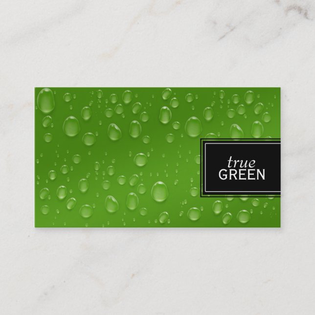 Fresh Raindrops in Green Business Card (Front)