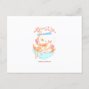 Fresh Ramen Noodles With Cat Design Postcard
