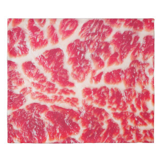 Fresh raw beef steak marbled meat texture close up duvet cover