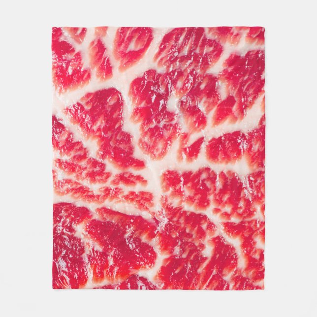 Fresh raw beef steak marbled meat texture close up fleece blanket (Front)